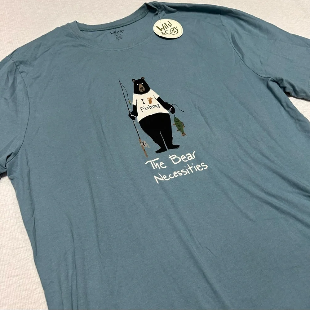 Wild and Cozy‎ Fishing  Bear Men's XL Blue T-Shirt NEW